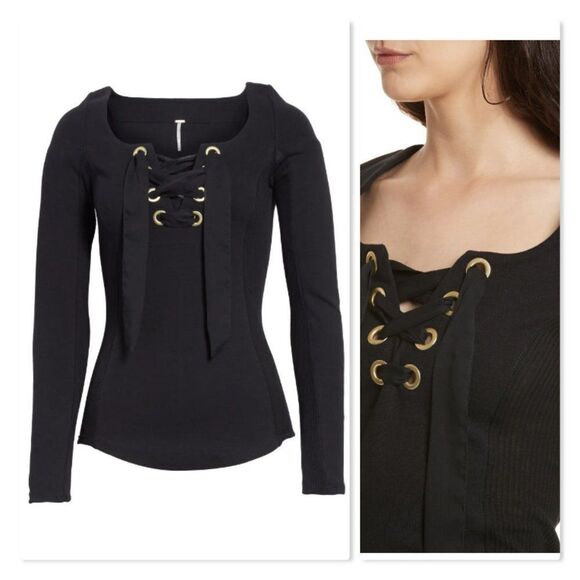Free People 'Looking Back' Lace-Up Top - size Small in Black - Picture 3 of 13